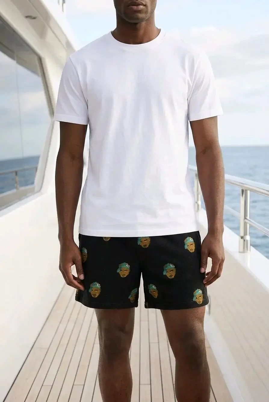 CROSS COLOURS TUPAC SHAKUR Men's Black Sweat-shorts with Tupac Faces Printed M